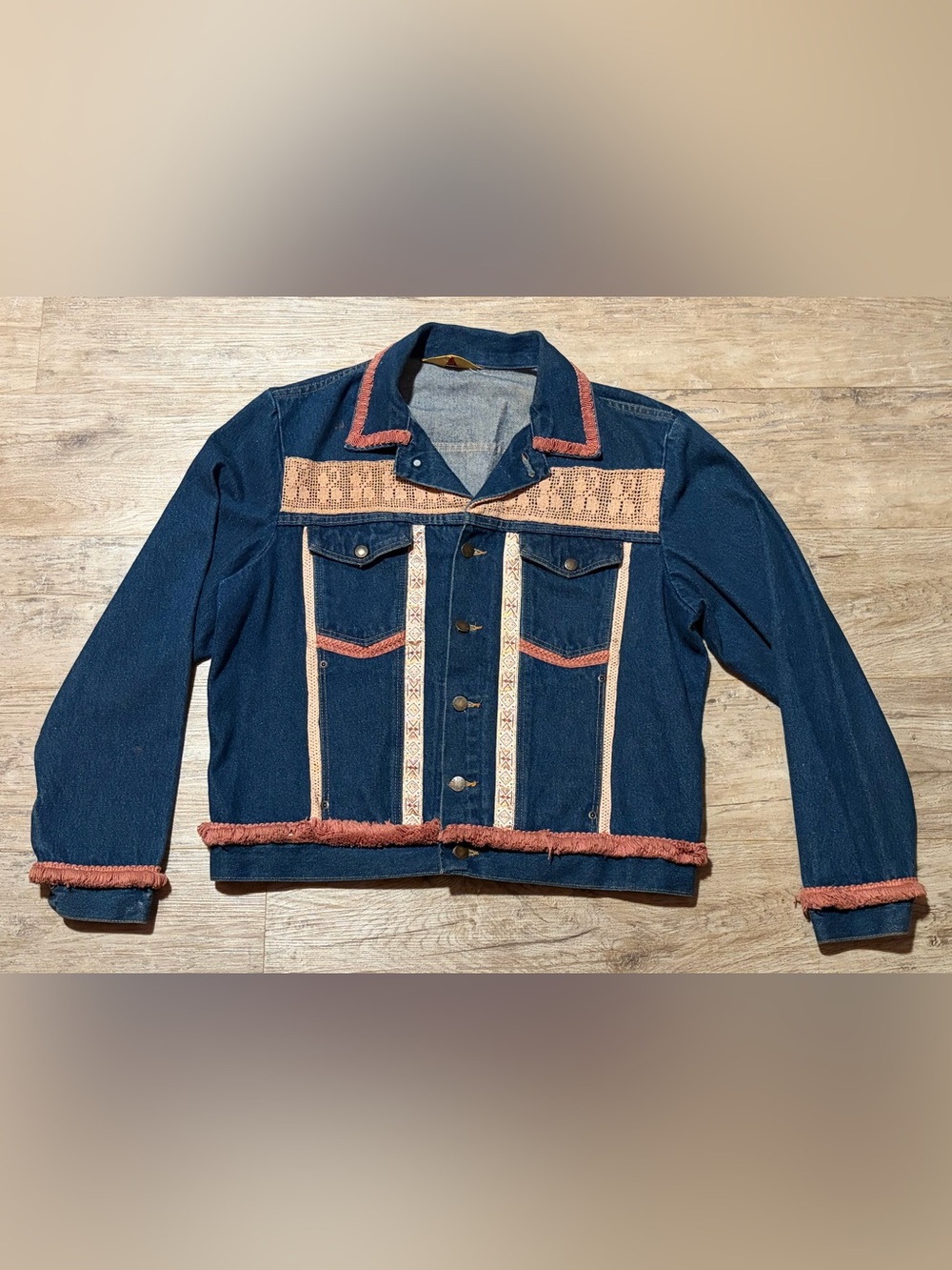 Vintage Rustler Western Boho Chic Custom Upcycled Denim Trucker Jacket